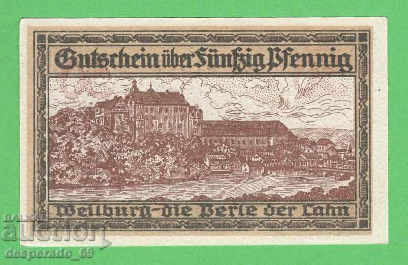 (¯`'•.¸NOTGELD (πόλη Weilburg) 1920 UNC -50 pfennig¸.•'´¯)