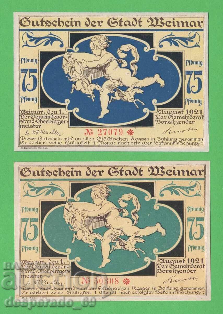 (¯`'•.¸NOTGELD (πόλη Βαϊμάρη) 1921 UNC - 2 τμχ. χαρτονομίσματα¸.•'´¯) με τιμή € 4.00 | 7.82 BGN (¯`'•.¸NOTGELD (πόλη Βαϊμάρη) 1921 UNC - 2 τμχ. χαρτονομίσματα¸.•'´¯) με τιμή € 4.00 | 7.82 BGN