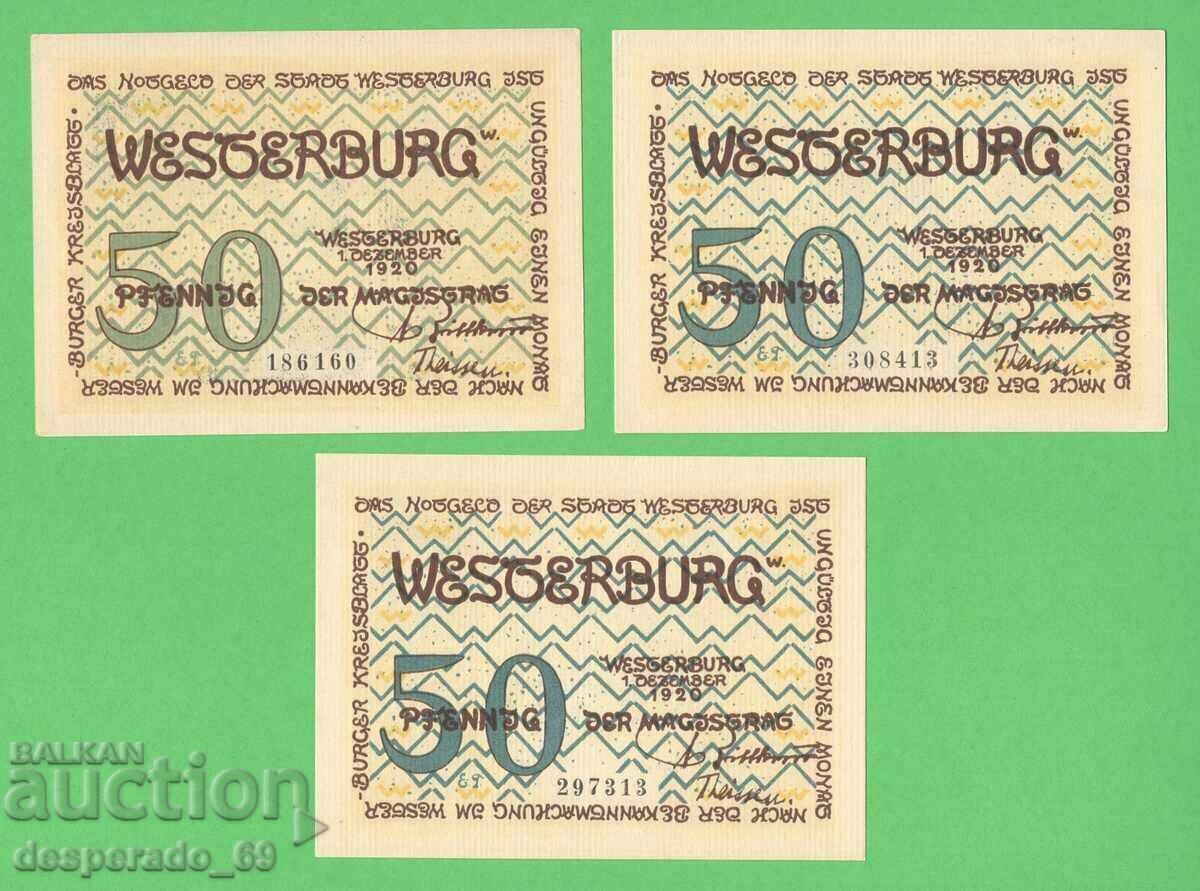 (¯`'•.¸NOTGELD (city Westerburg) 1920 UNC -3 pcs. banknotes '´¯) with price 10.50 BGN | € 5.37