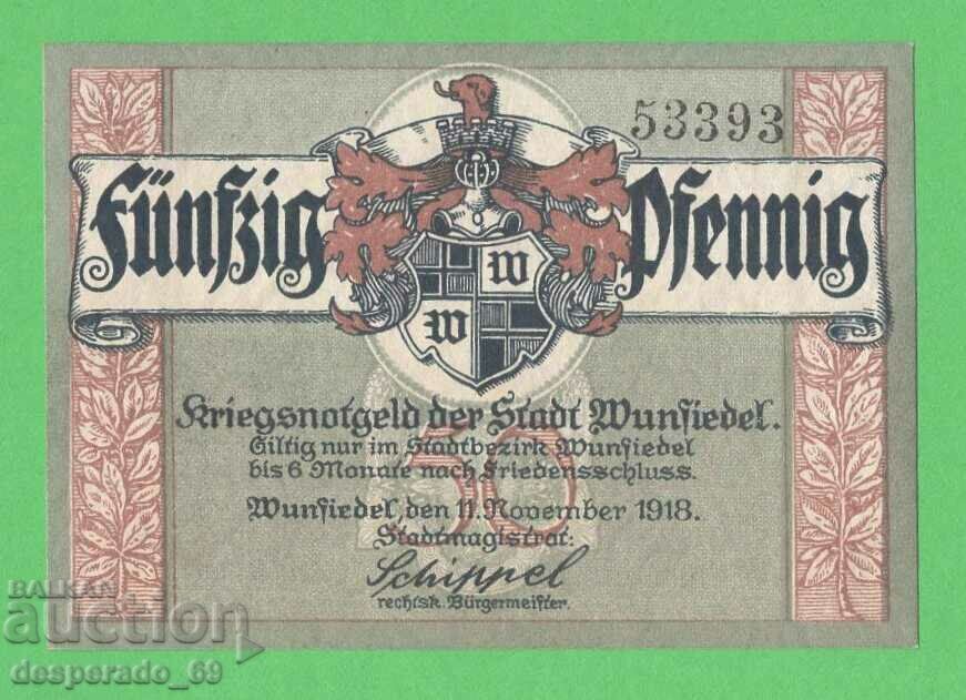 (¯`'•.¸NOTGELD (city Wunsiedel) 1918 UNC -50 pfennig¸.•'´¯) with price 3.00 BGN | € 1.53