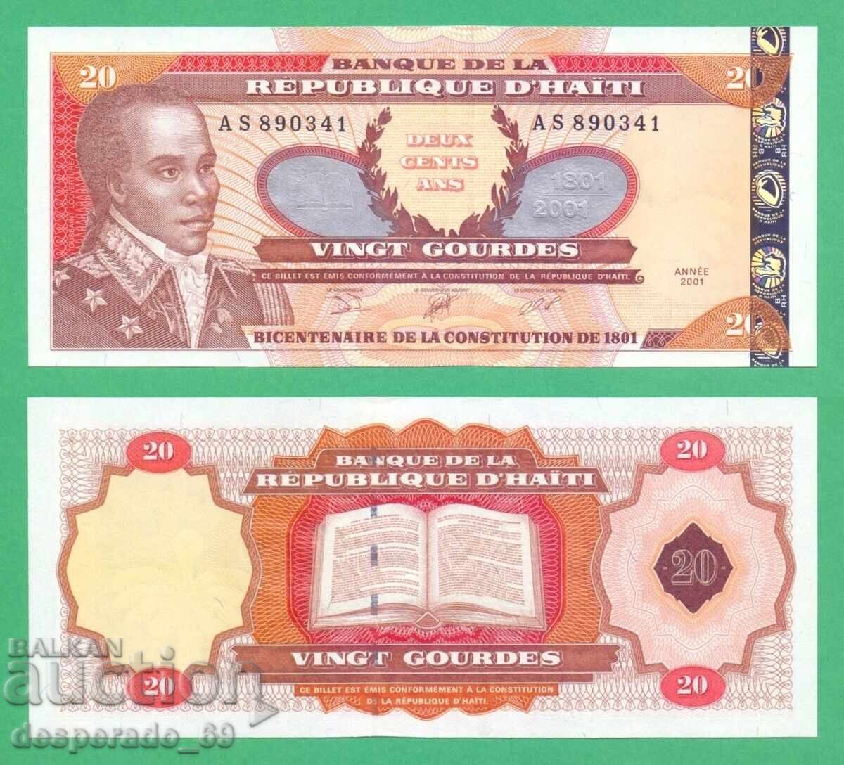 (¯`'•.¸ HAITI 20 gourde 2001 (jubiliară) UNC ¸.•'´¯)