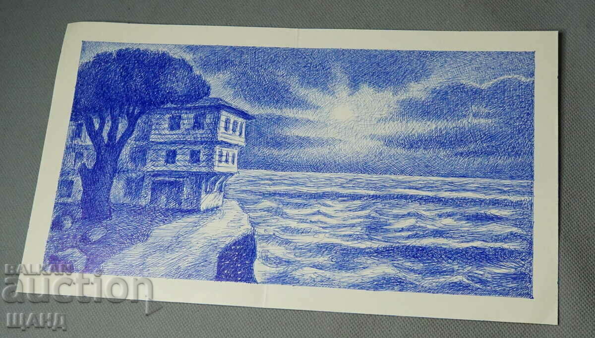 Йото Методиев Рисунка Картина морски пейзаж къща