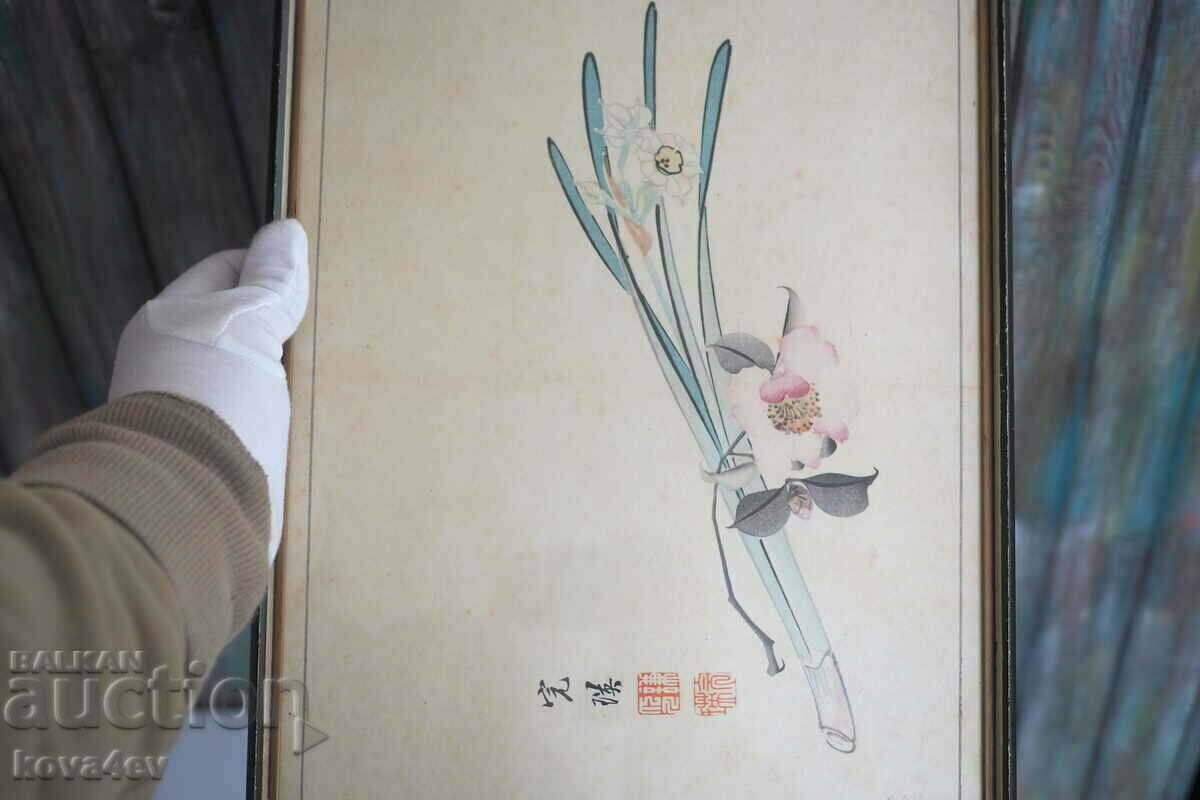 Стар японски акварел с подпис на автора