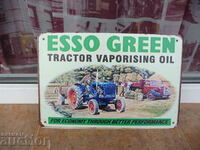 Semn metalic Esso Green tractor cu remorcă agricultura vintage
