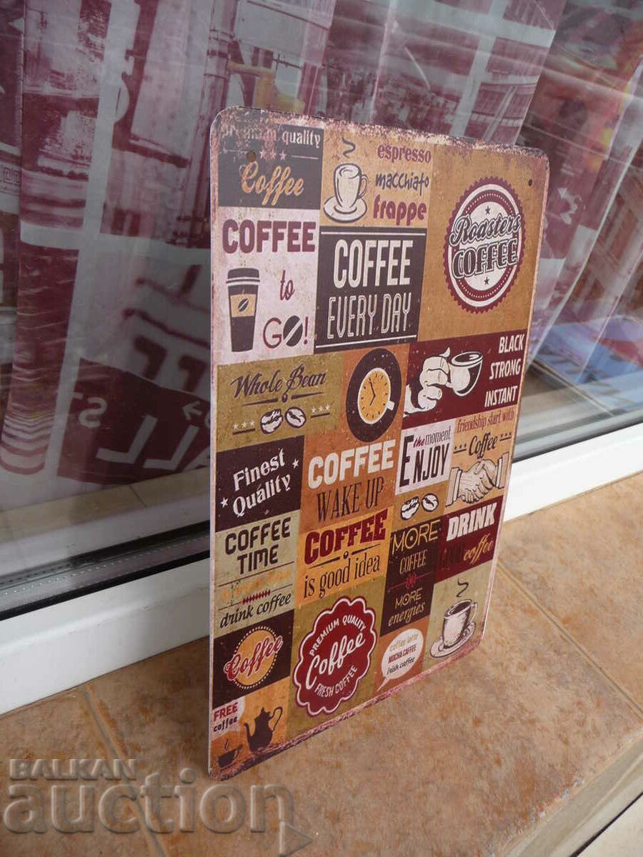 Metal sign coffee time frappe cafe cafe collage cup with price 18.00 BGN | € 9.20 Metal sign coffee time frappe cafe cafe collage cup with price 18.00 BGN | € 9.20
