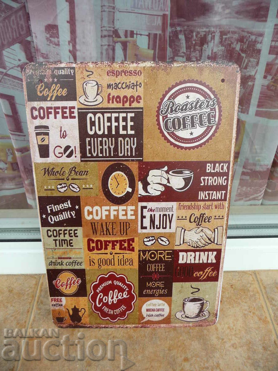 Μεταλλική πινακίδα καφέ ώρας φραπέ καφέ καφετέρια κούπα κολάζ