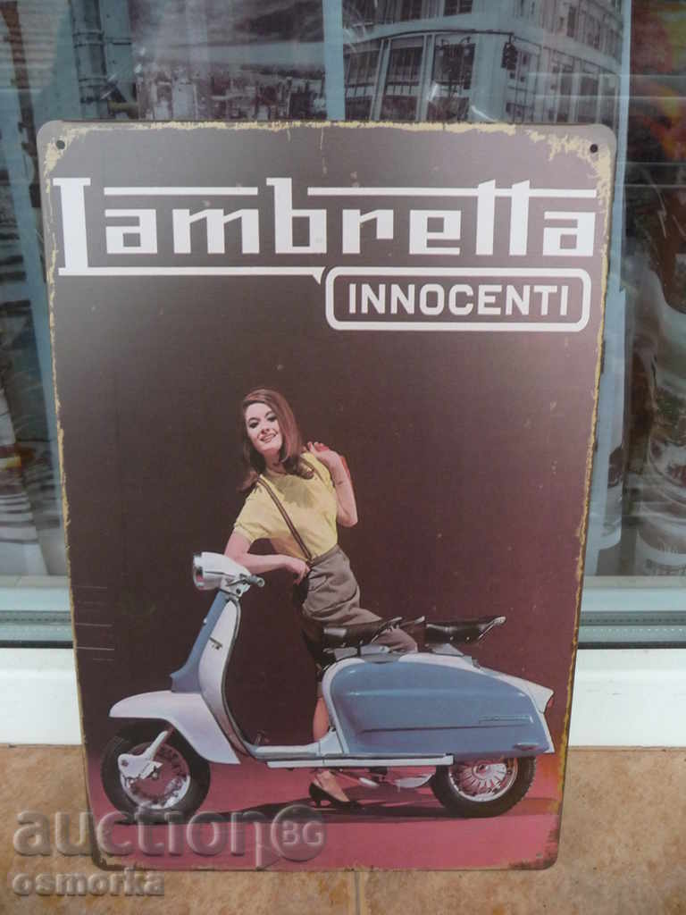 placă de metal cu motor scuter Lambretta oraș de publicitate moped