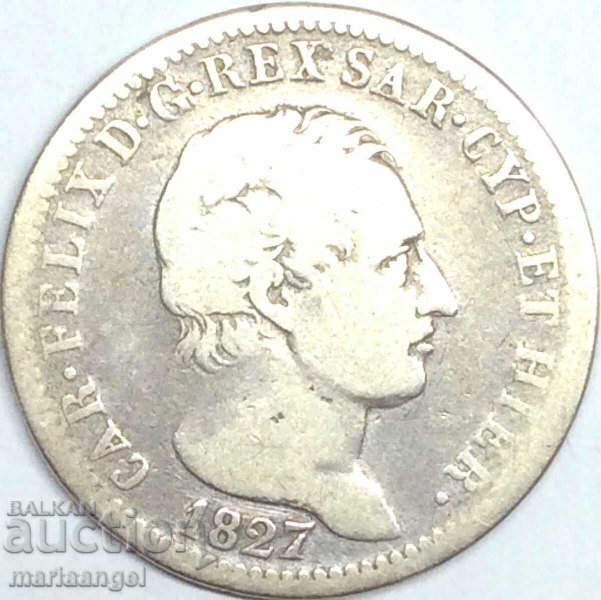 Сардиния 1 лира 1827 Италия Карло Феличе сребро