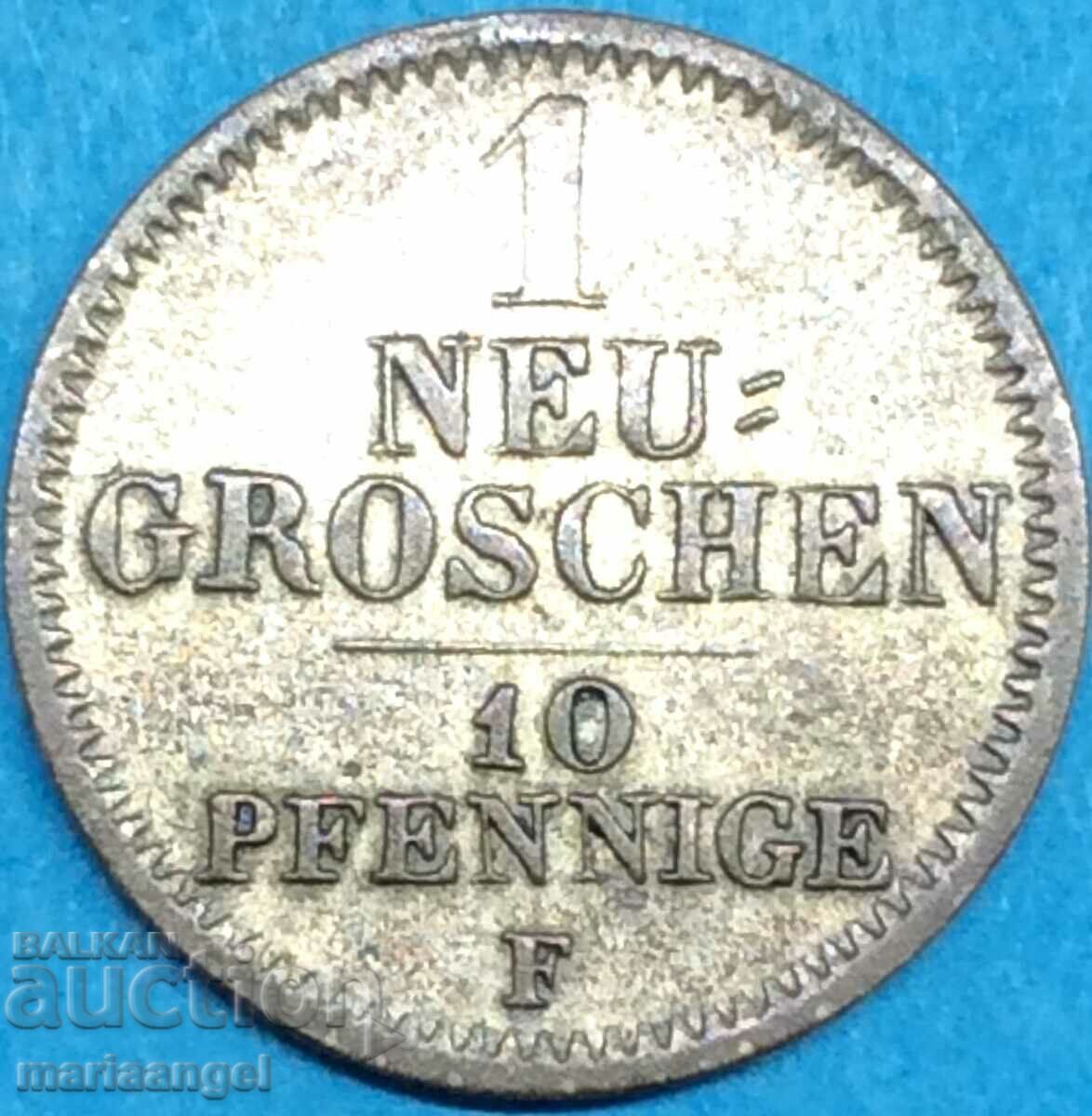 Saxony 1 New Groschen 10 Pfennig 1856 F Friedrich August Silver