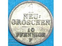 Saxonia 1 New Groschen 10 Pfennig 1856 F Friedrich August Silver