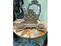 A beautiful large antique bronze inkstand