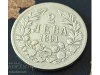 Bulgaria 2 leva, 1891, - Argint 0,835