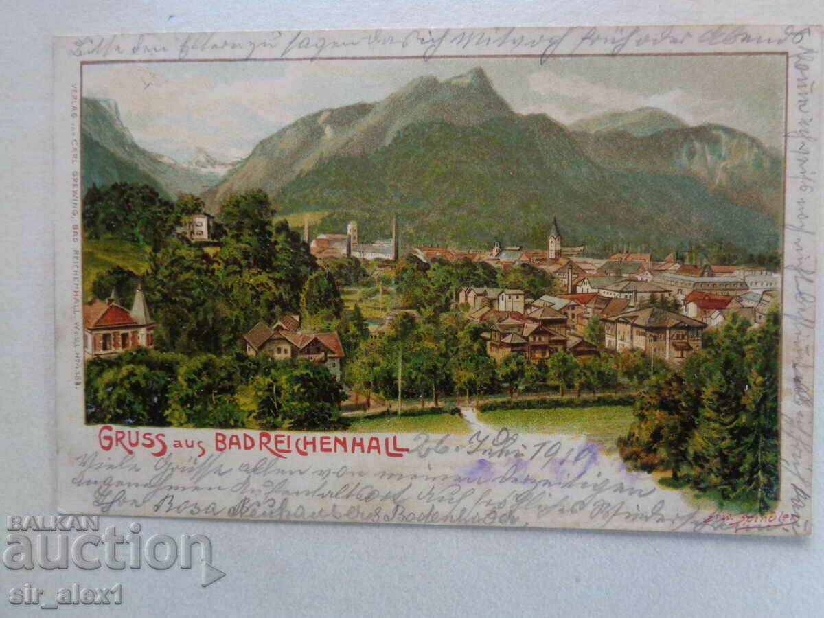 Cromo-litografie veche Germania, călătorită în 1910.