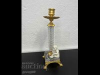 Crystal candlestick with gilded bronze fittings. #4909
