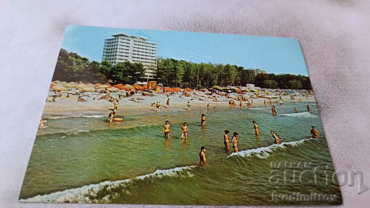 Carte poștală Sunny Beach Plaja din fața Hotelului Globus 1988