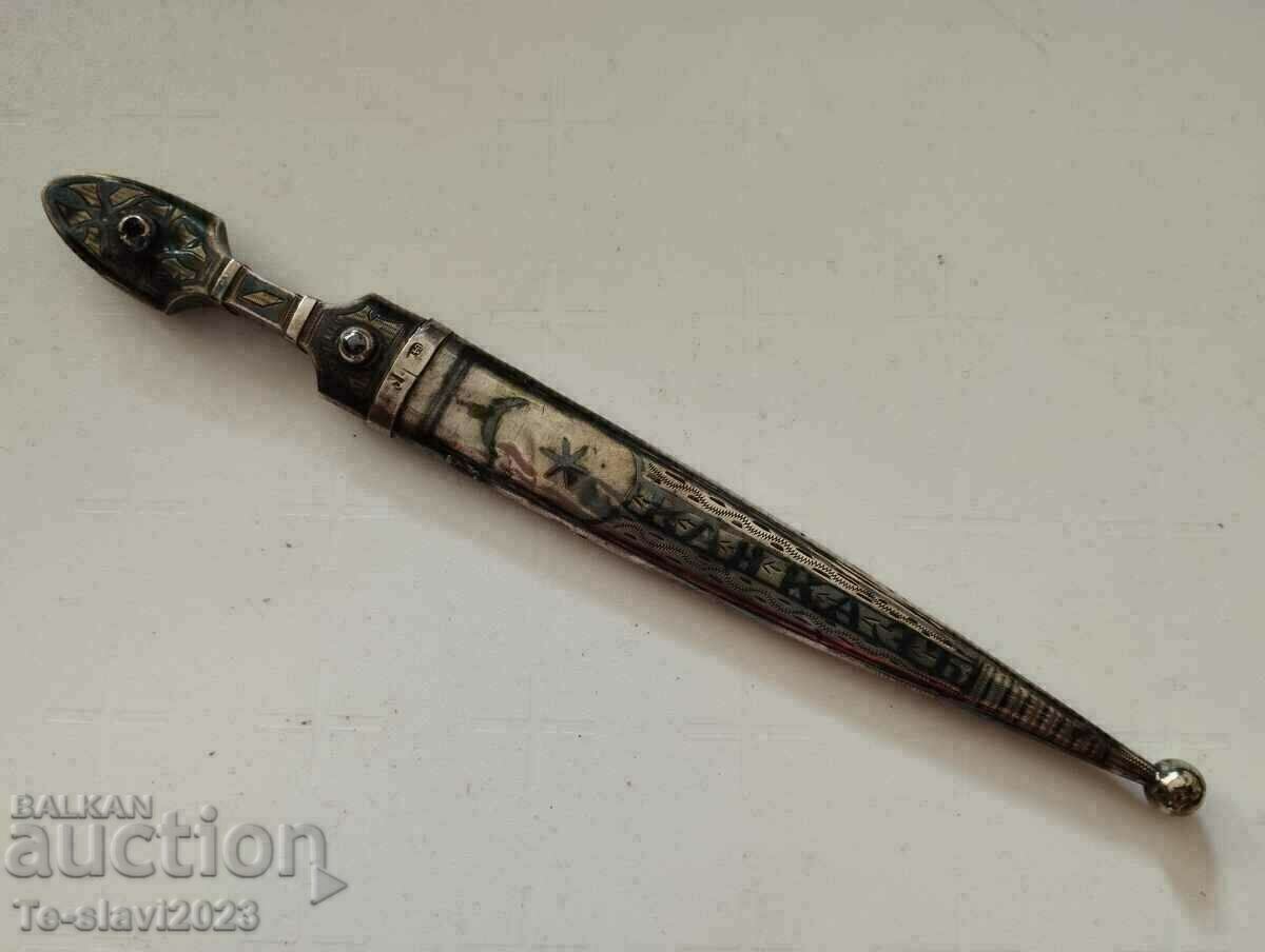 Secolul al XIX-lea Rusă veche, pumnal caucazian, argint și cuțit niello