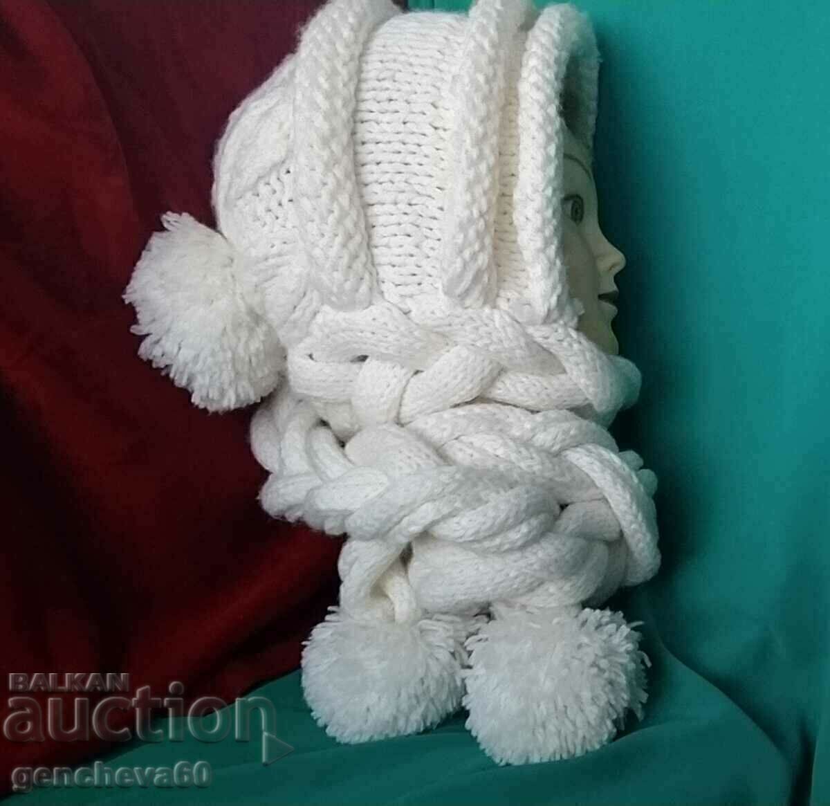 Knitted winter hat and scarf - two in one Knitted winter hat and scarf - two in one