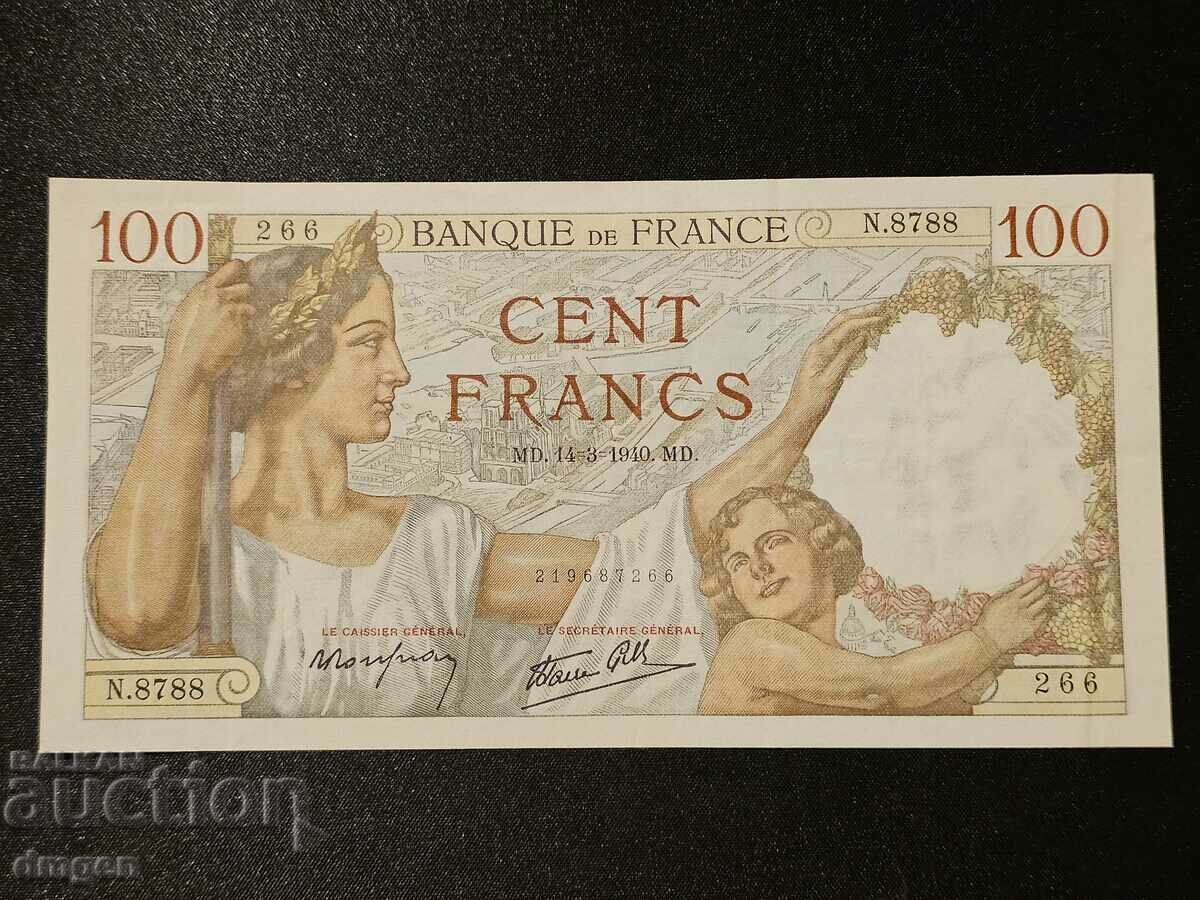 100 франка Франция 1940 година