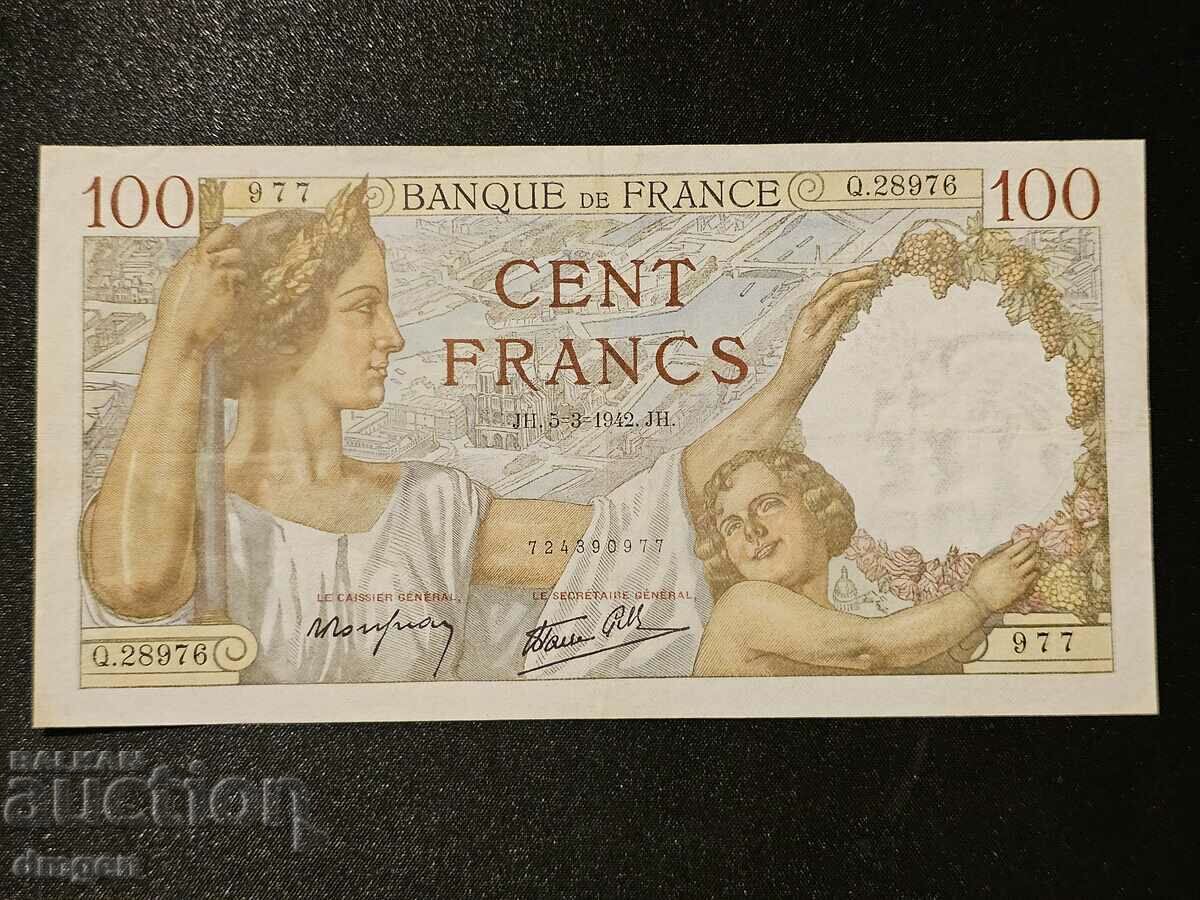 100 франка Франция 1942 година