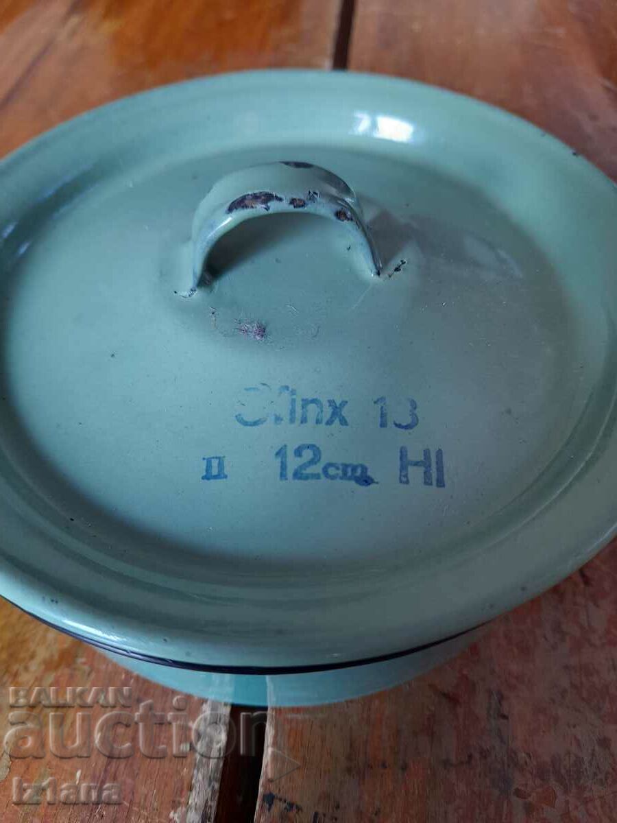 Old enamel pot with price 25.00 BGN | € 12.78 Old enamel pot with price 25.00 BGN | € 12.78