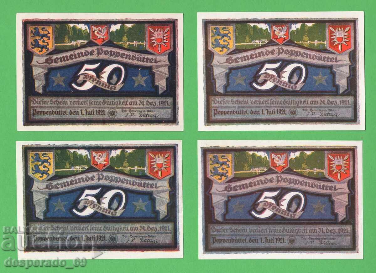 (¯`'•.¸NOTGELD (гр. Poppenbüttel) 1921 UNC  -8 бр.банкноти с цена € 12.00 | 23.47 лв.
