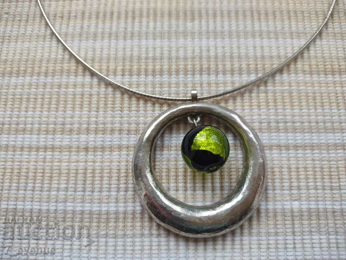 Author NECKLACE silver 925, with Murano sphere, stamps