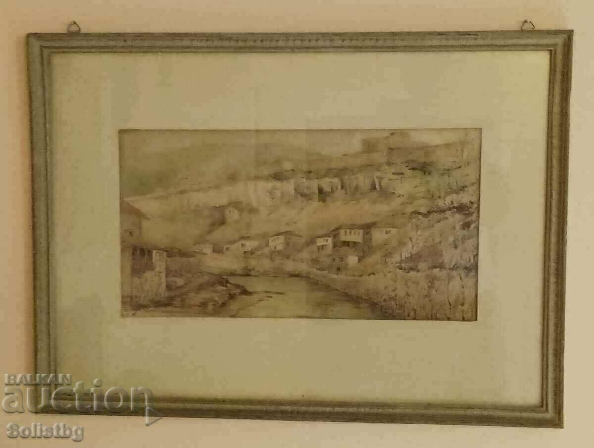 Painting Veliko Tarnovo, Nikola Chehlarov, watercolor. Painting Veliko Tarnovo, Nikola Chehlarov, watercolor.