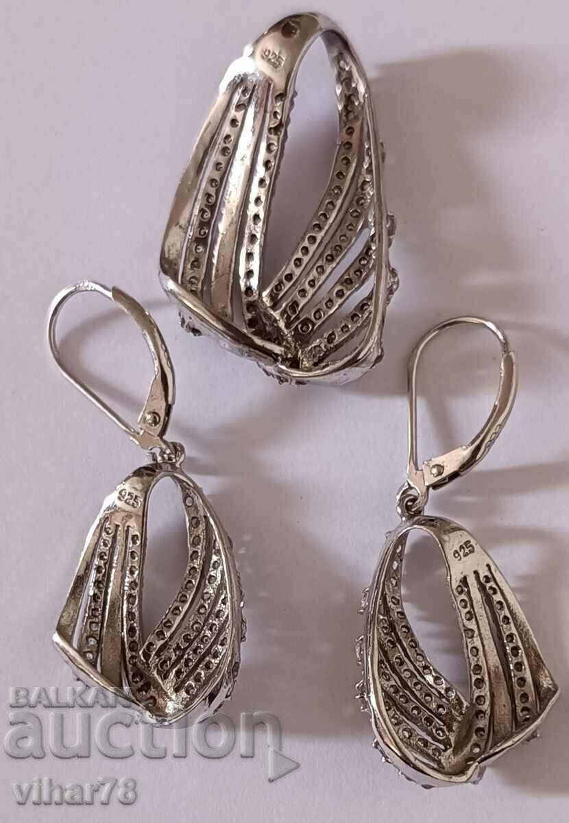 Много красив сребърен комплект обеци и  висулка - 6