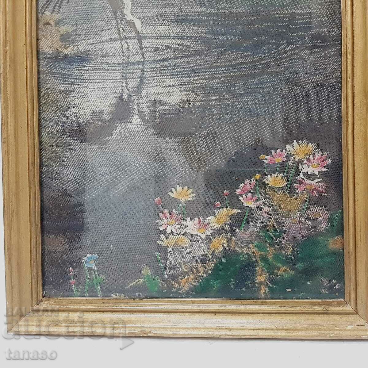 Old embroidered picture, tapestry - stork, flowers(14.3) with price 50.00 BGN | € 25.56 Old embroidered picture, tapestry - stork, flowers(14.3) with price 50.00 BGN | € 25.56