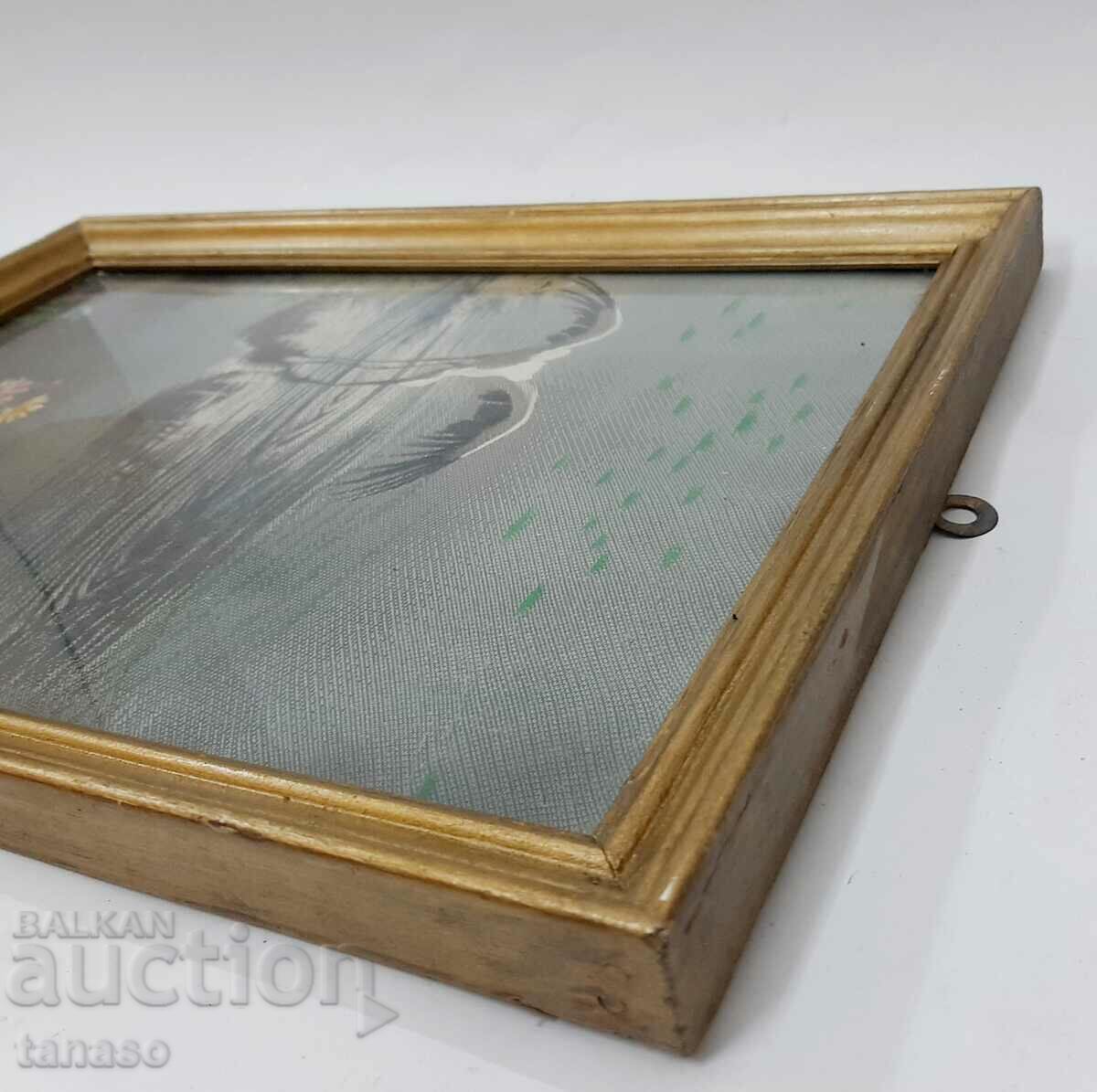 Old embroidered picture, tapestry - stork, flowers(14.3) - 5 Old embroidered picture, tapestry - stork, flowers(14.3) - 5