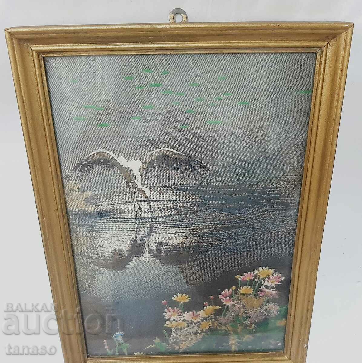 Old embroidered picture, tapestry - stork, flowers(14.3) - 6 Old embroidered picture, tapestry - stork, flowers(14.3) - 6