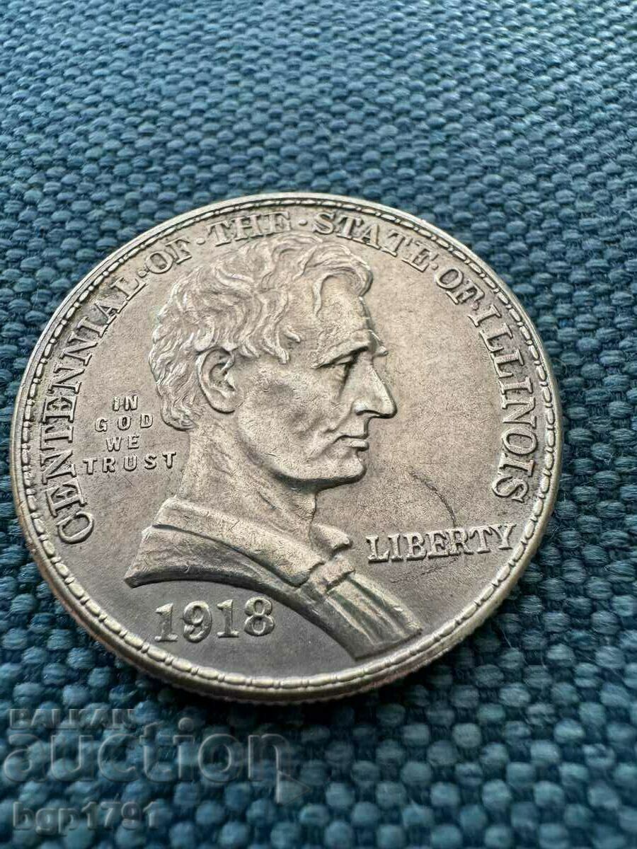 1/2 Dollar 1918 Lincoln-Illinois USA Silver