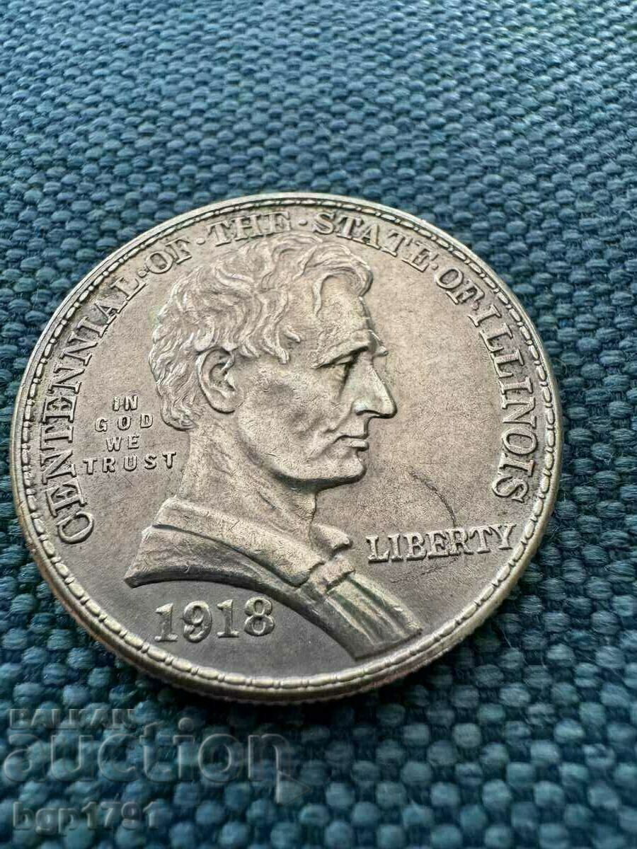 1/2 dolar 1918 Lincoln-Illinois SUA de argint