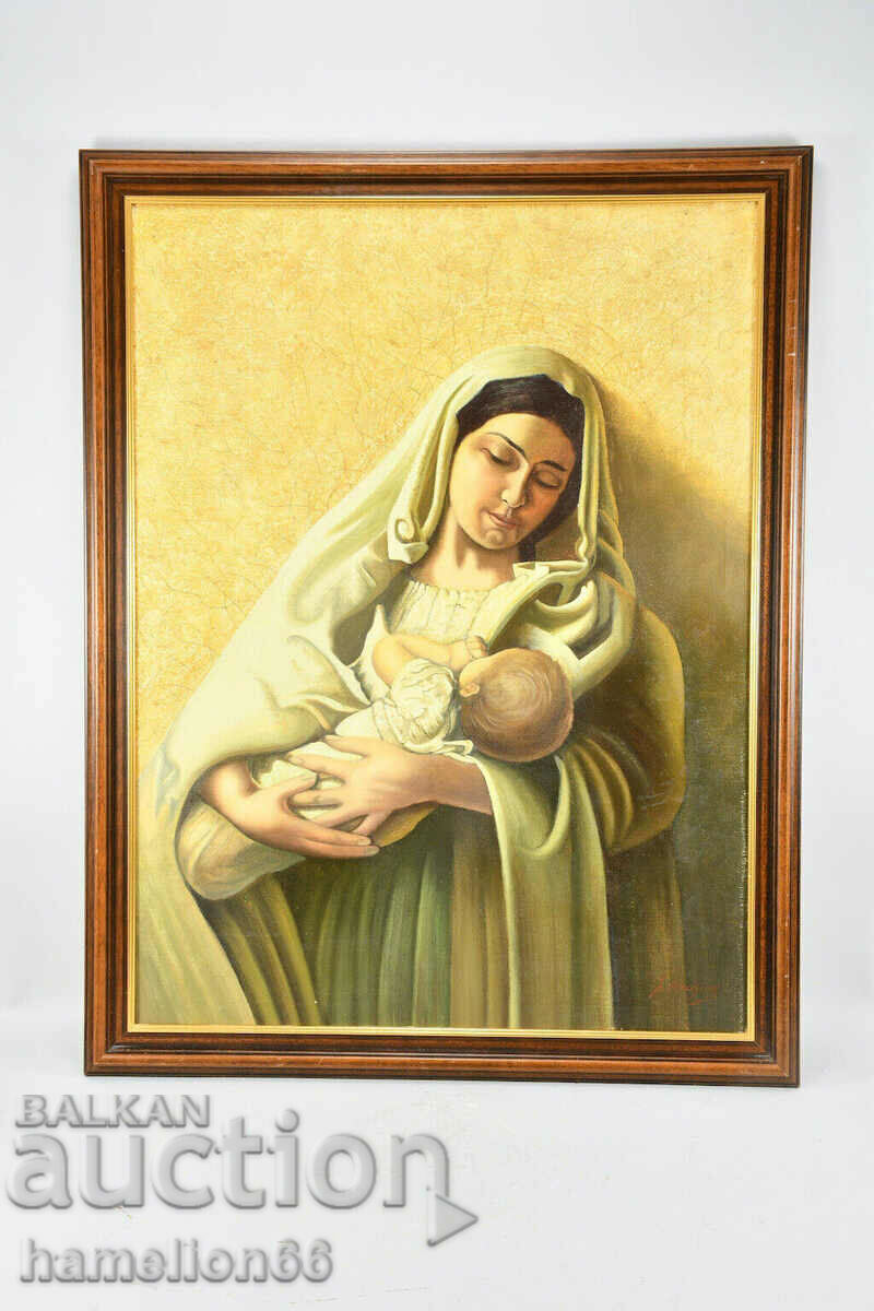 Old painting. Oil painting. Madonna and Child