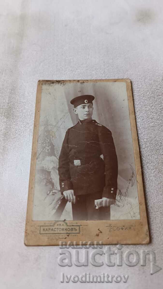 Снимка Млад мъж във военна униформа 1905 Картон