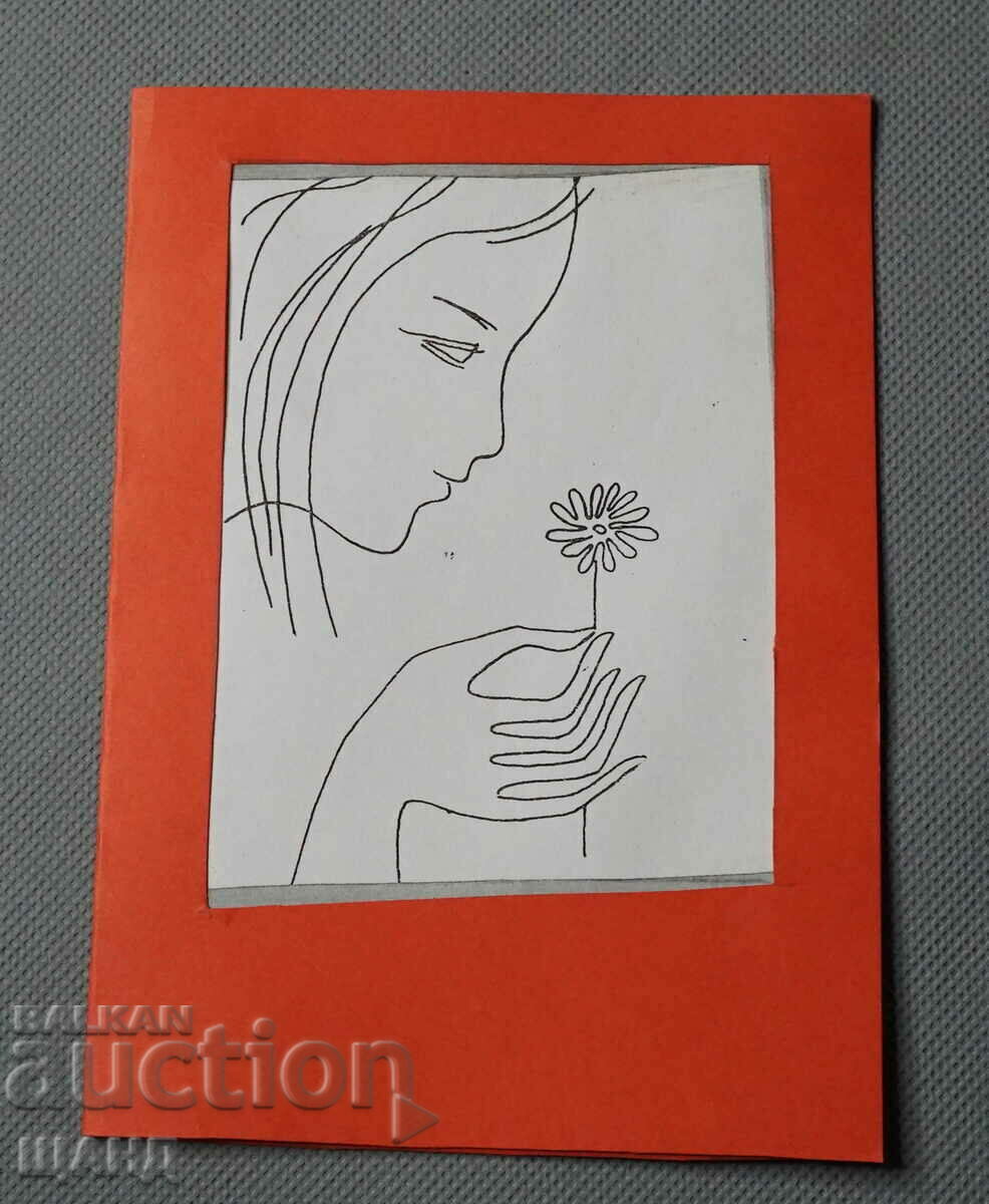 Йото Методиев Рисунка  портрет поздравителна картичка жена