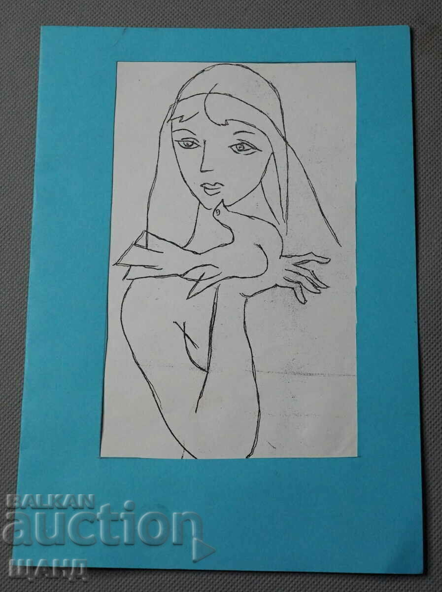 Ioto Metodiev Σχεδιάζοντας πορτρέτο ευχετήρια κάρτα γυναίκας