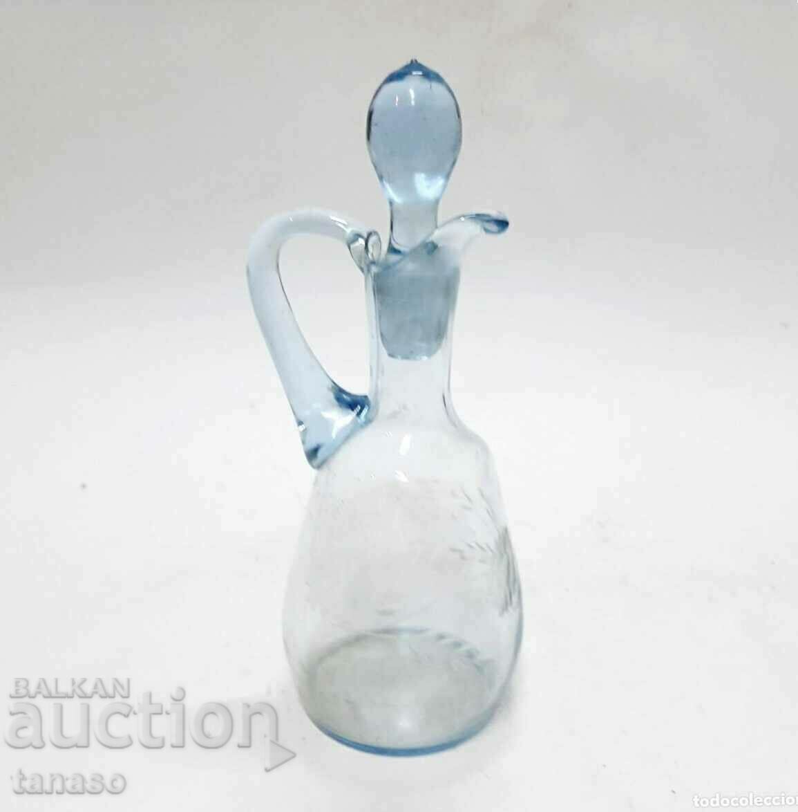 Auction  Old light blue glass jug, carafe with stopper(12.3)