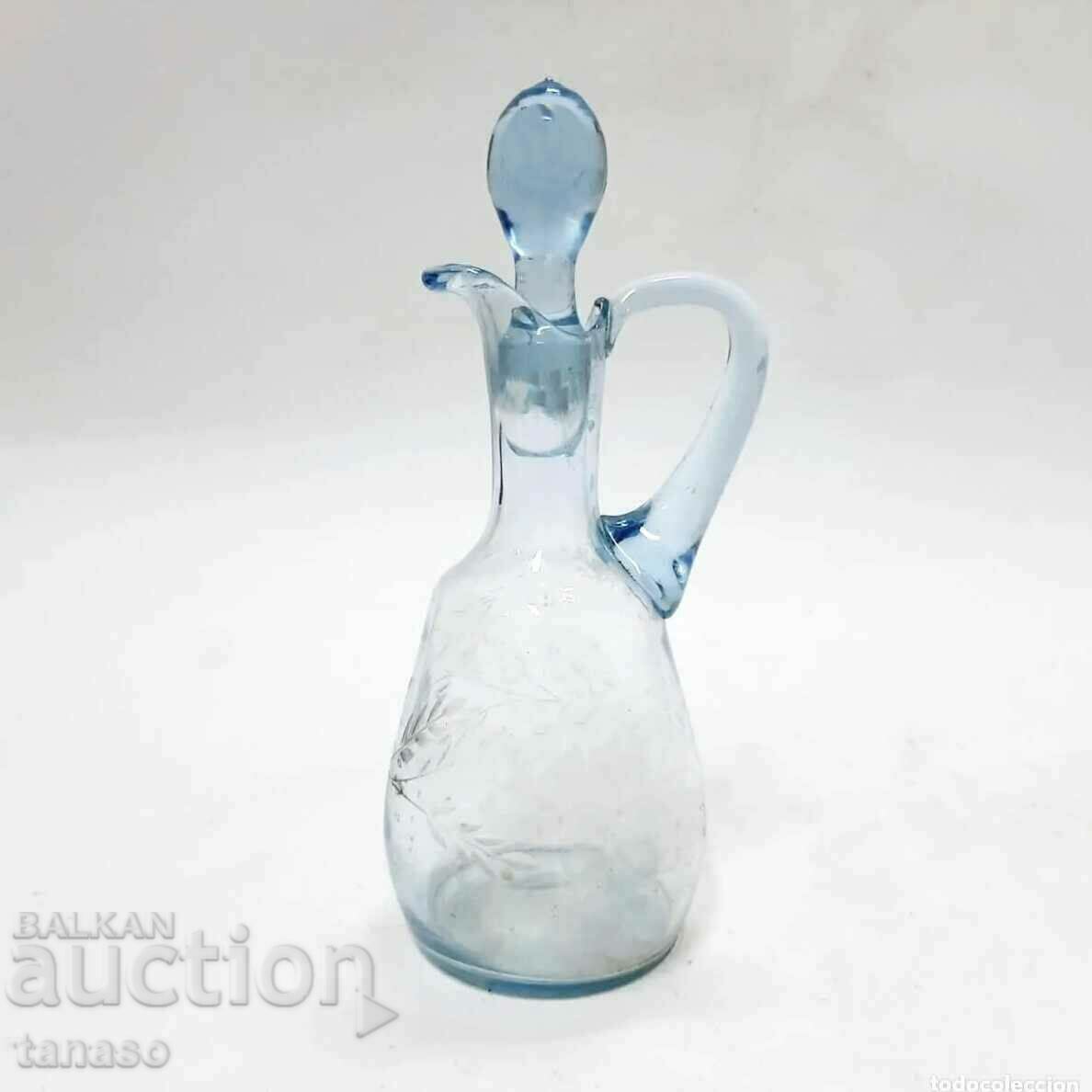 Old light blue glass jug, carafe with stopper(12.3)