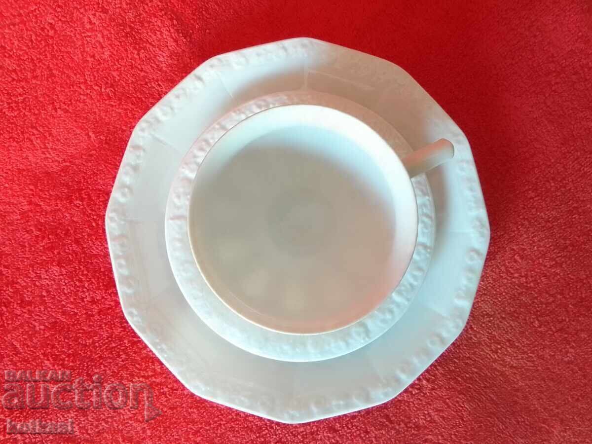 Rosenthal White Rose Triple Set Cup Plates - 7 Rosenthal White Rose Triple Set Cup Plates - 7