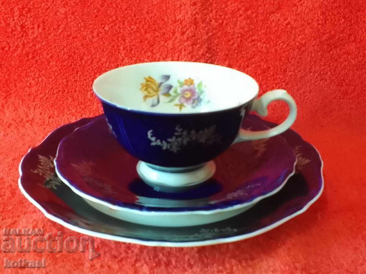 Auction  Triple set cup plates GDR cobalt