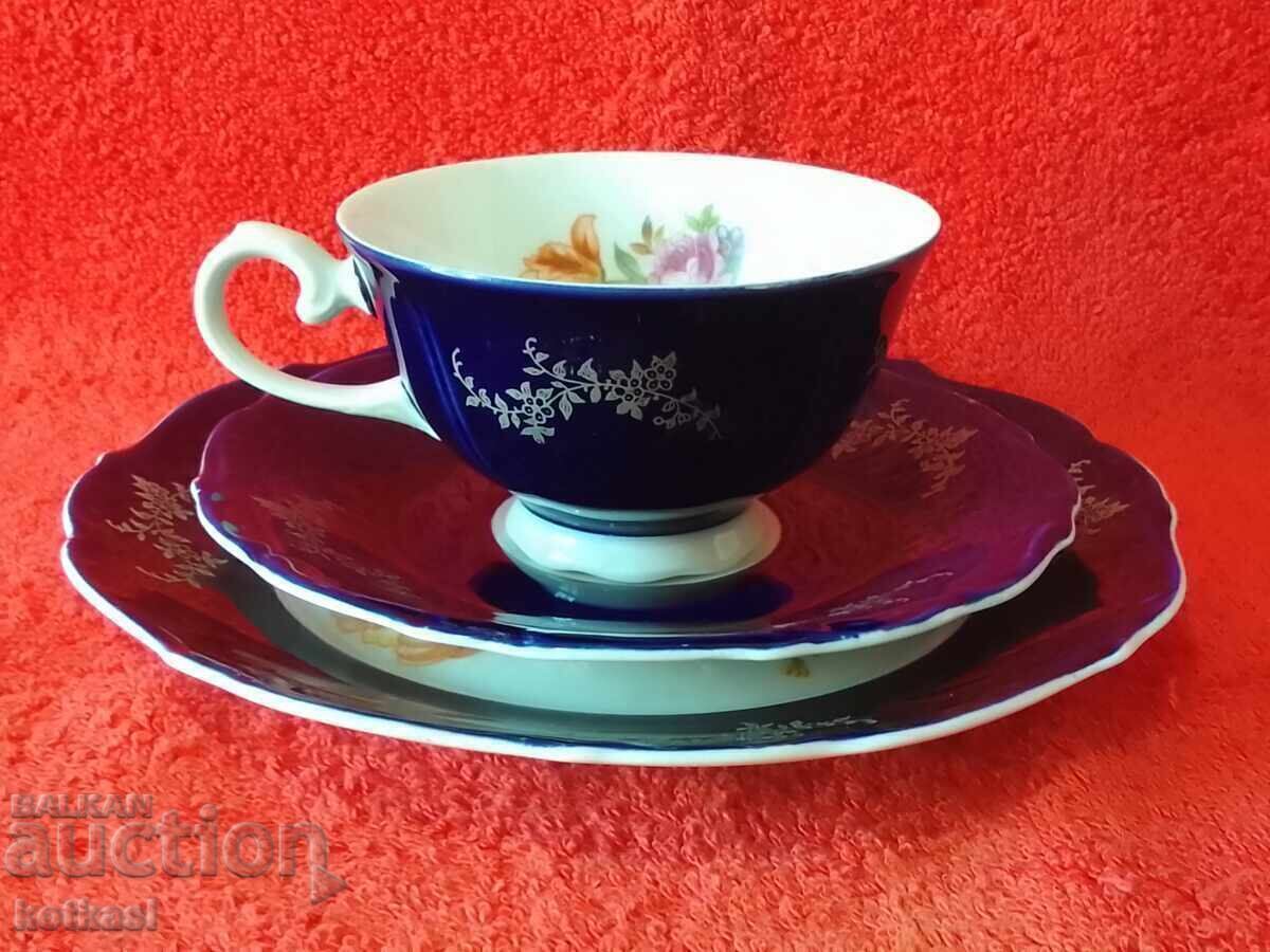 Triple set cup plates GDR cobalt
