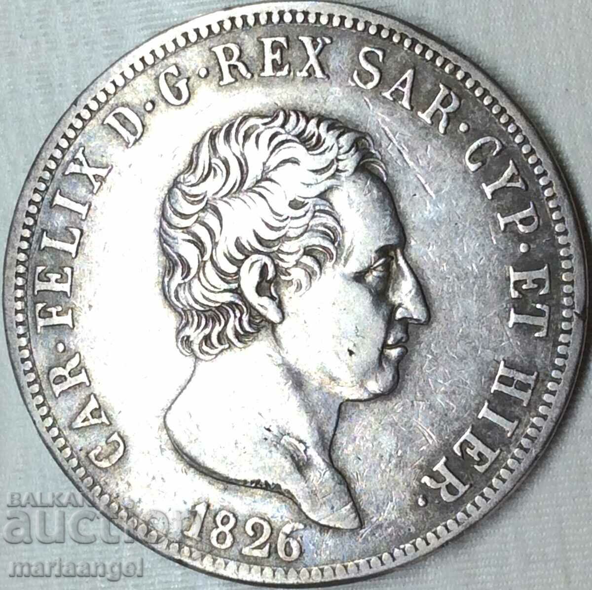 5 λίρες 1826 Σαρδηνία Ιταλία Carlo Felice 24,99 g ασήμι