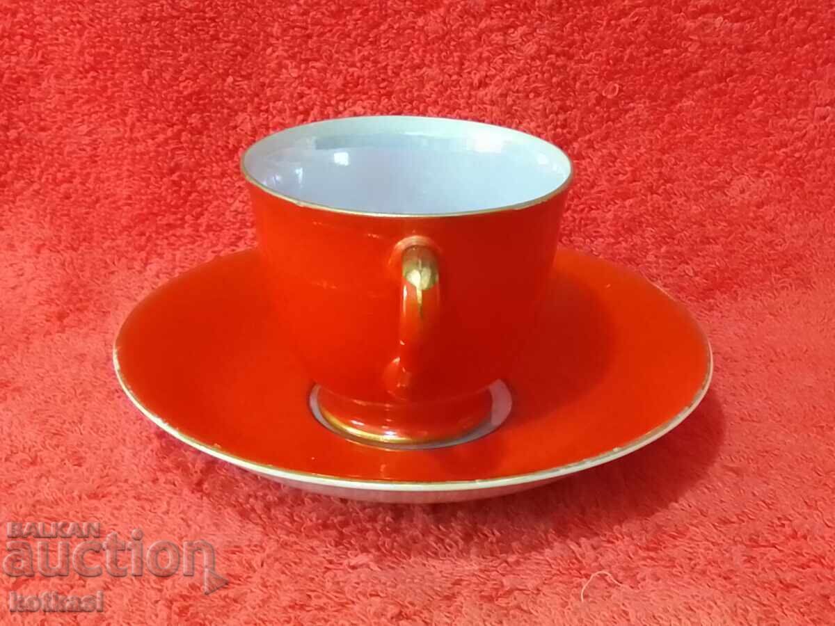 Auction Old double set cup plate red JAPAN Auction Old double set cup plate red JAPAN