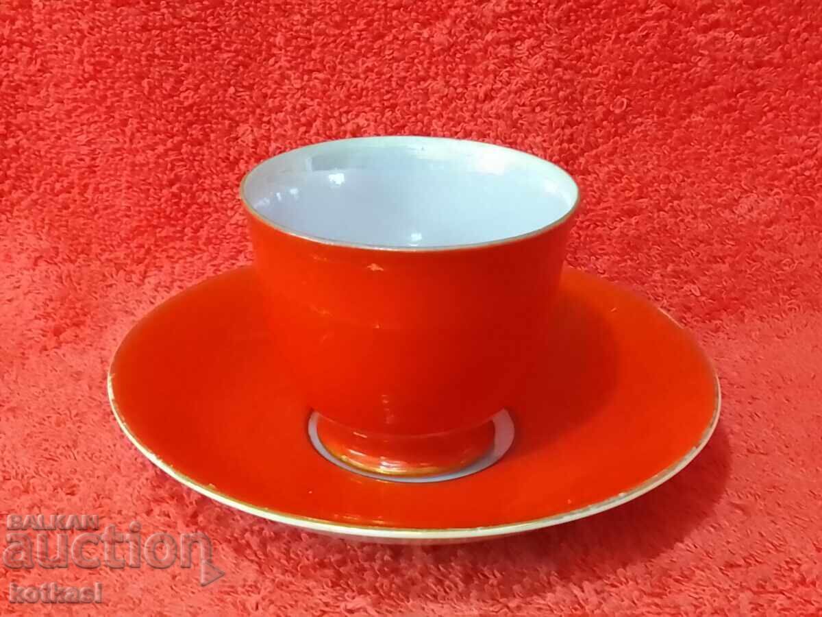 Delivery of Old double set cup plate red JAPAN Delivery of Old double set cup plate red JAPAN