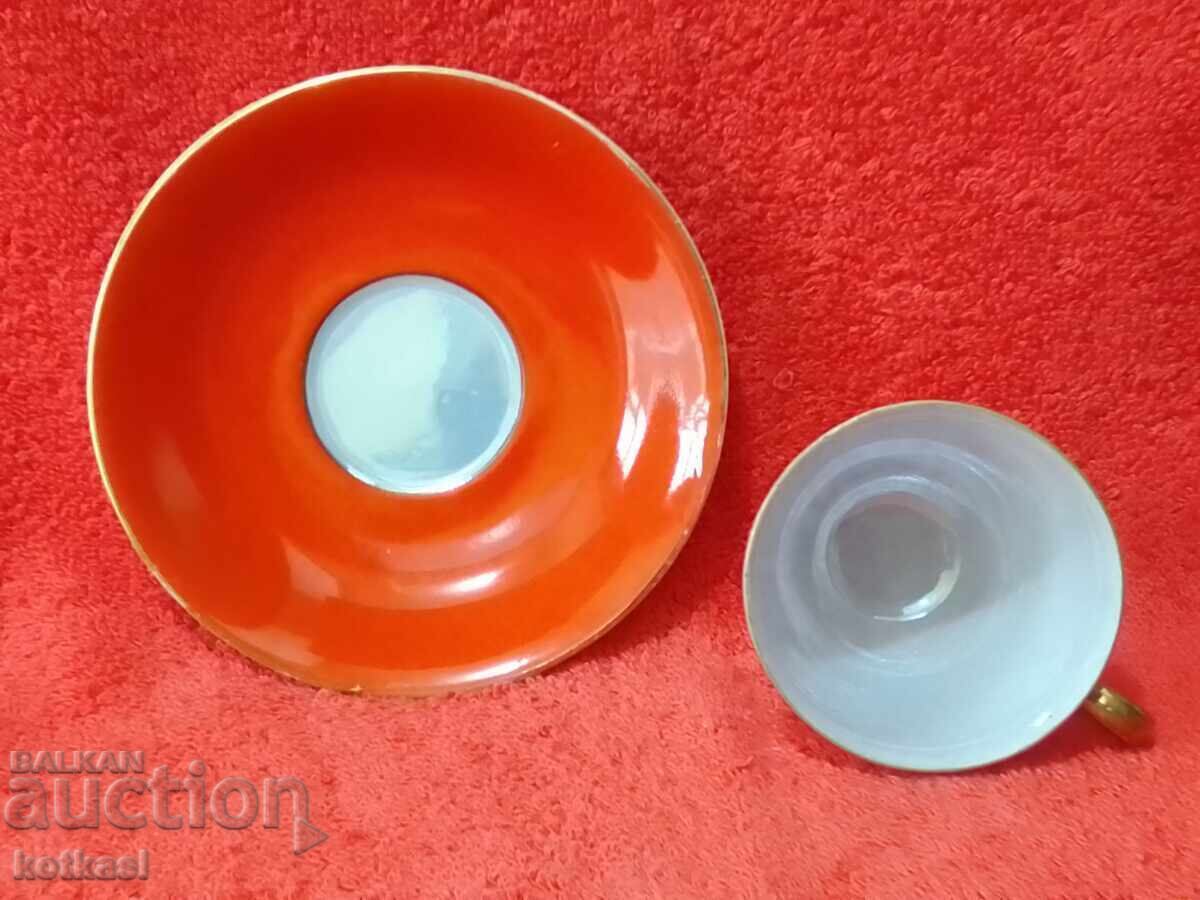 Old double set cup plate red JAPAN - 5 Old double set cup plate red JAPAN - 5