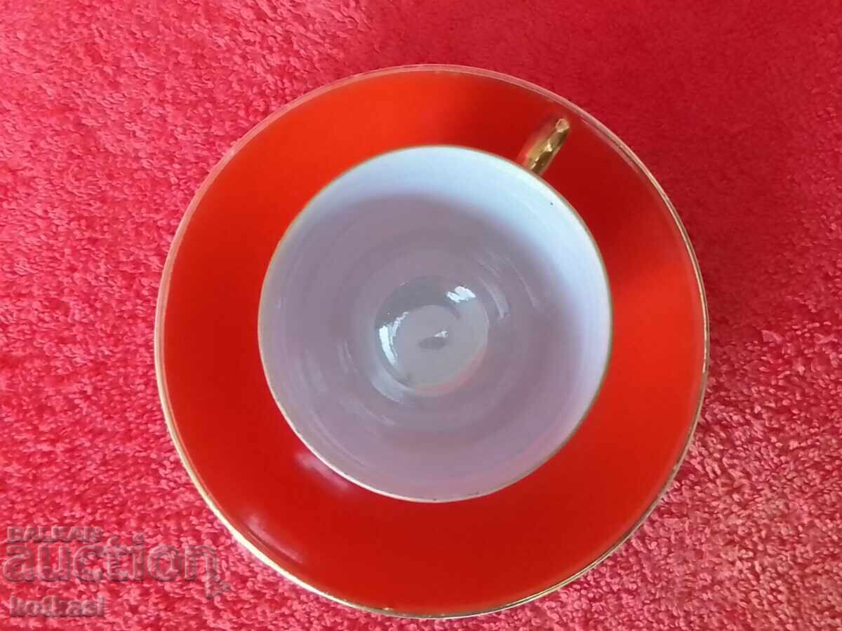Old double set cup plate red JAPAN - 7 Old double set cup plate red JAPAN - 7