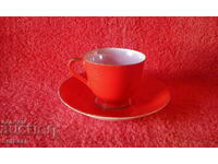 Old double set cup plate red JAPAN
