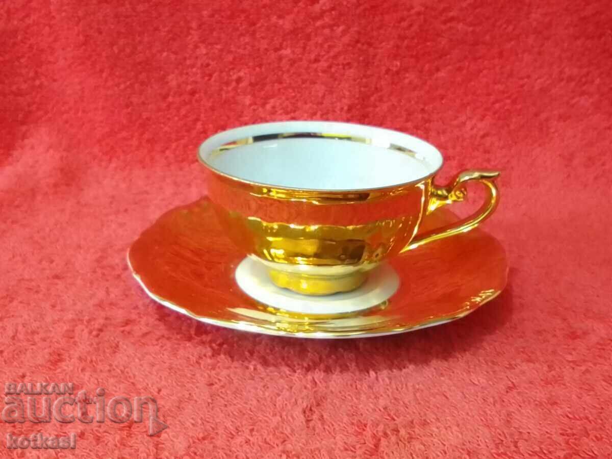 Old porcelain double Moka set cup plate Schlottenhof Old porcelain double Moka set cup plate Schlottenhof