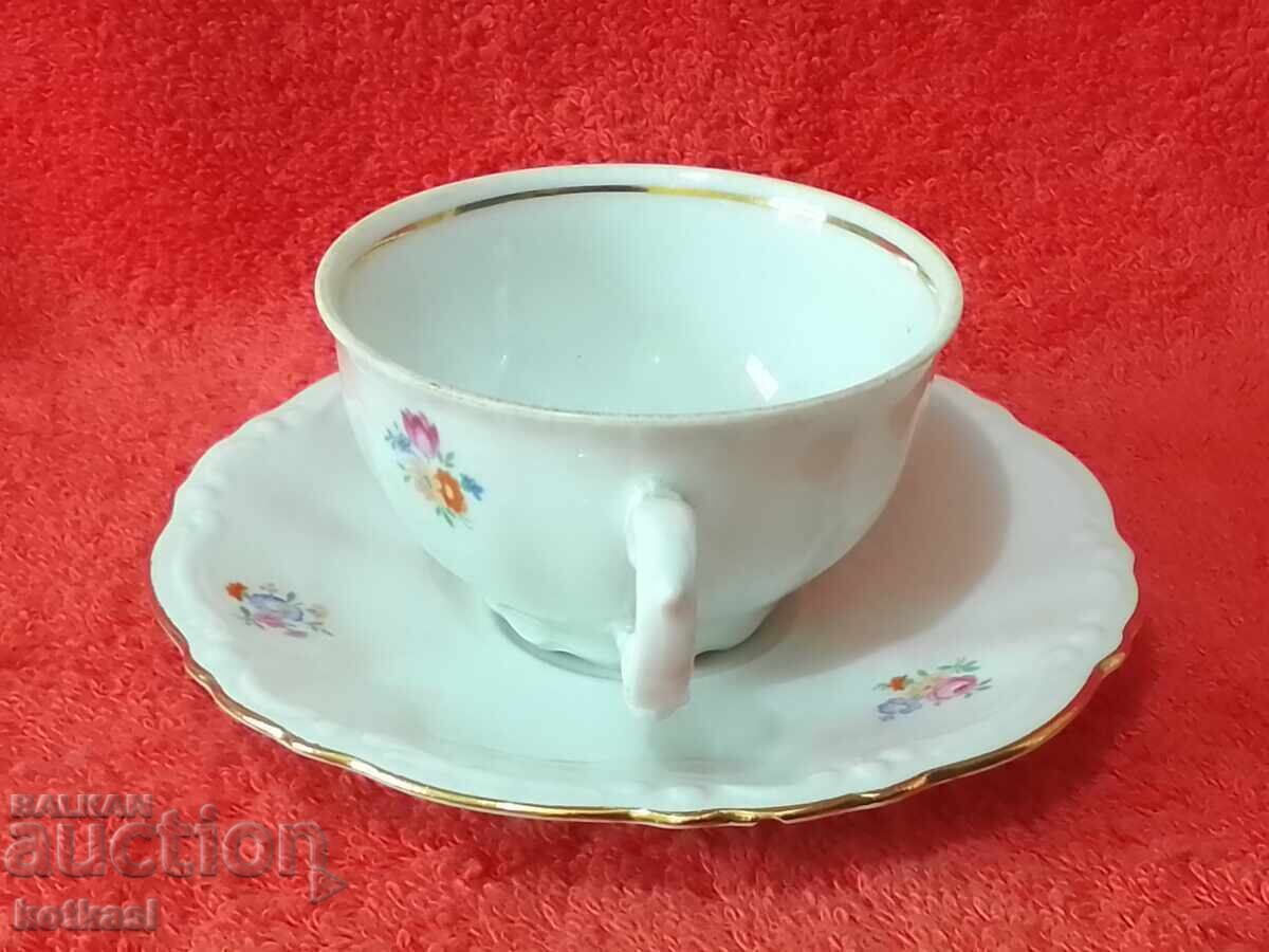 Auction Star Double Mocha Set Cup Plate Bavaria Flower Gilding Auction Star Double Mocha Set Cup Plate Bavaria Flower Gilding